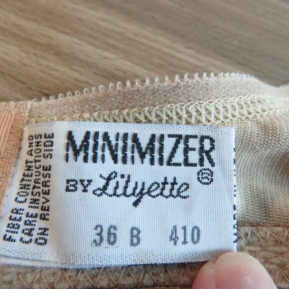 VINTAGE MINIMZER BY LILYETTE Satin Embroidered Bra in Nude Beige - Size 36B - Picture 13 of 15